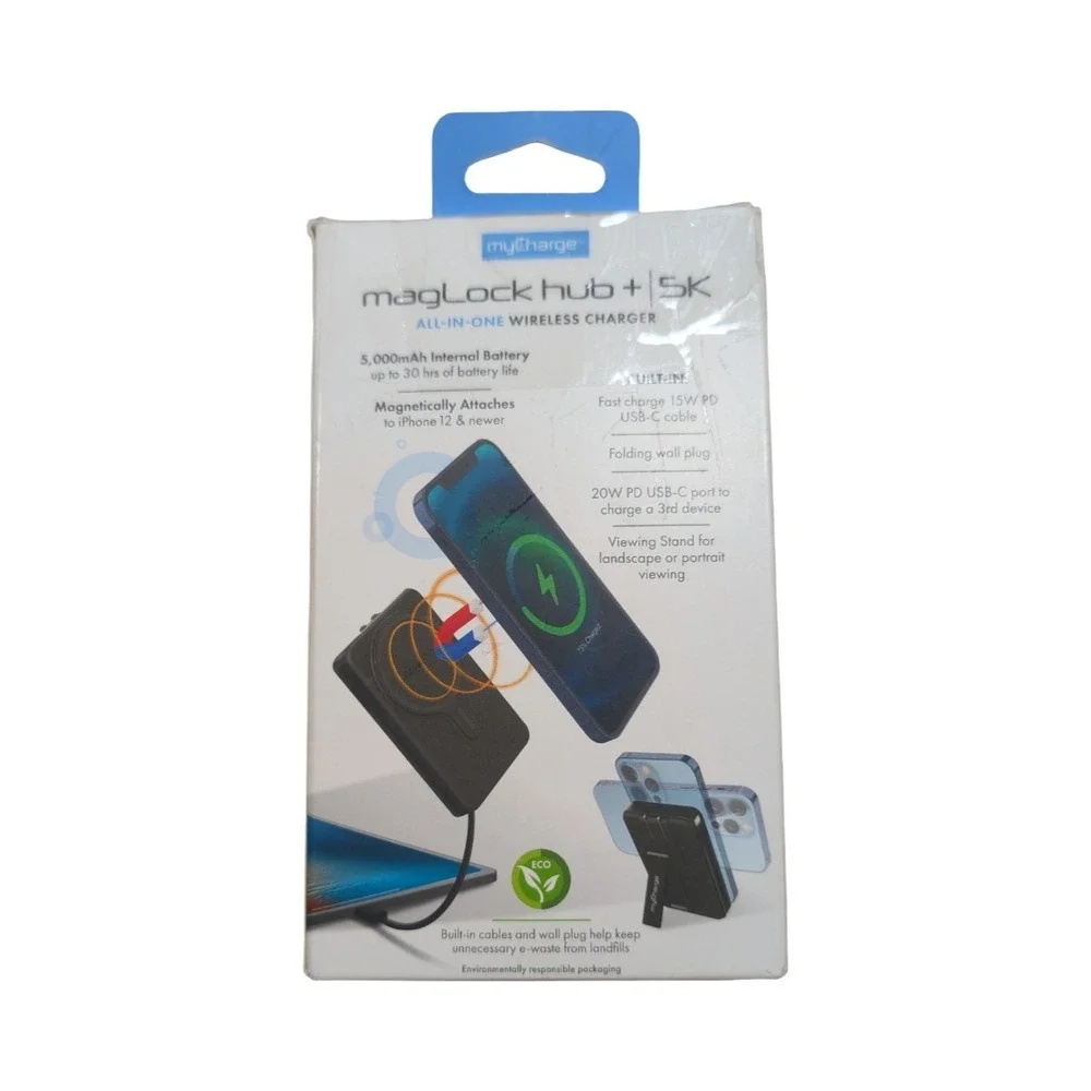 R3-O myCharge Maglock Hub+ 5K All-In-One Wireless Charger w/ Magsafe - Dark Gray